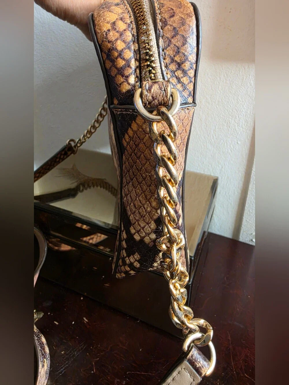 Michael Kors Tan Snake-Print Crossbody Bag